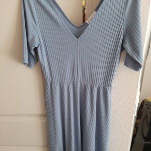 Socialite blue casual ribbed sleeved dress with pockets